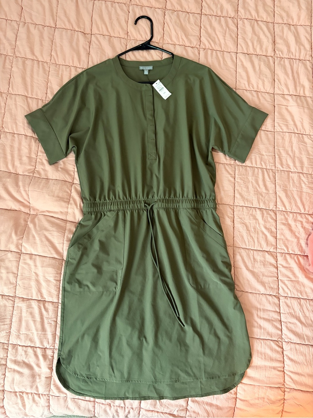 Talbots Olive Drawstring-Waist Midi Shirt Dress